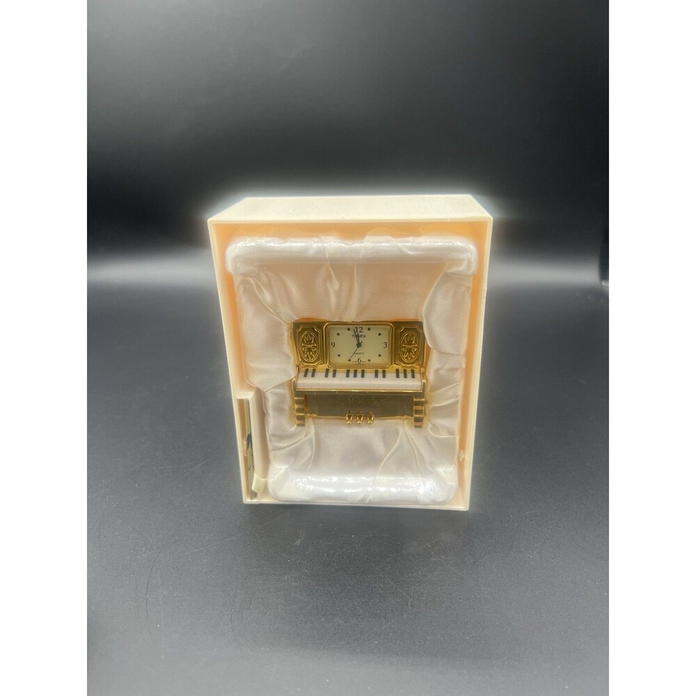Timex Collectible Mini Clock Gold Tone Piano TMX338 Needs New Battery